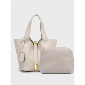 Textured Leather Tote Bag Set with Lock, Mini Handbag with Inner Storage, Women's Fashion Shoulder Bag for Daily Commute TravelGift