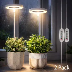 2 Pack USB-Powered Full Spectrum LED Grow Lights for Indoor Garden Plants, 10 Brightness Levels, 3 Color Modes & Adjustable Height (3.5"-21") with Timer, Lighting
