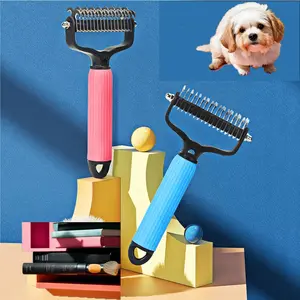 Double-Sided Cat Shedding Dematting Comb Deshedding Dog Brush, Pet Undercoat Rake Grooming Brush for Long Haired Dogs, Matted Fur Remover for Cats,Summervibes