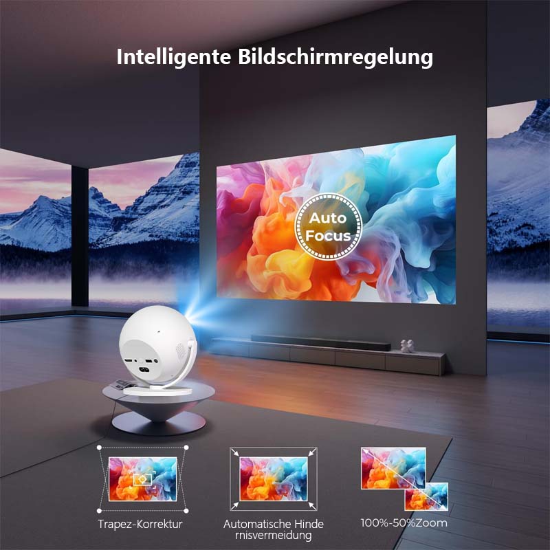 XBJ360 Projector | 360° rotation, Wi‑Fi & Bluetooth connectivity, Android 11 system, 4K outdoor movies, remote control and projection mapping stand