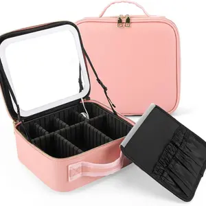 2026 Makeup Case with Mirror and Lights – Portable vanity with LED mirror and adjustable dividers. No more bad lighting or messy bags. Open, plug in, glow up anywhere – the perfect pink travel companion and gift for her.