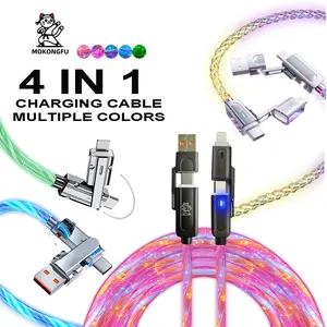 Mokongfu 120W 4-in-1 Charging Cable | Blue/Green/ Color-Change Braided Design & Constant Rainbow LED Fast Charging | High-Speed Charger with USB A/Type C | 3ft/4ft/6ft/10ft Lengths | Compatible with iPhone 14/15/16/17 iPad/Samsung Electronic Smartphone