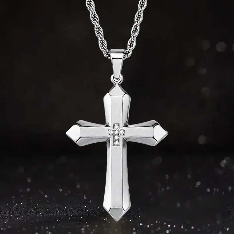 Cross Necklace for Men Teen Boys, Stainless Steel Cross Chain Cross Pendant Necklace with 18-26Inch Jewelry Gifts for Teenage Boys Men