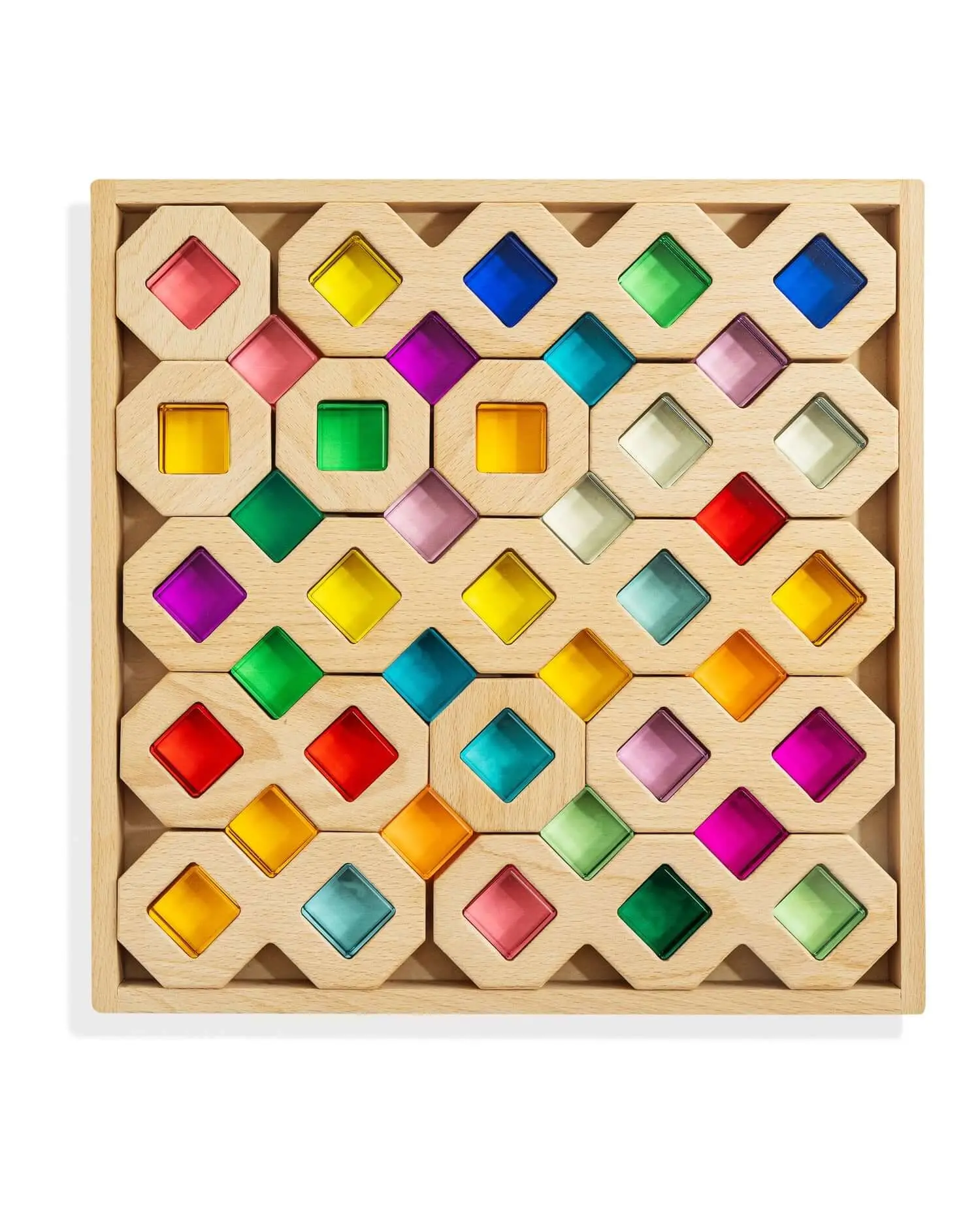 Austin Puzzle Blocks - 52-Piece Set of Beech Wood & Acrylic Gems for Ages 3+ - Educational & Engaging for Cognitive Development & Fine Motor Skills