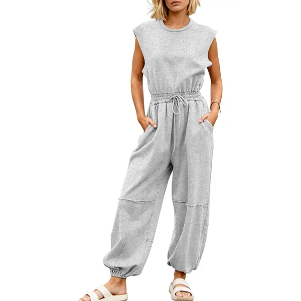 Women's Casual Jumpsuits Sleeveless Womenswear, One Piece Romper with Pockets, Open Back Overalls Snap-button , Lightweight Streetwear, Breathable Quick-drying for Sports Outfits,  Trendy jogger for Everyday Outings Basic