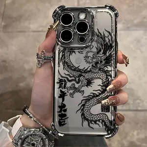 Chinese Dragon Design Four-corner Thickened Mobile Phone Case for iPhone 17 Air 16 15 14 13 12 11 Pro Max Plus border Electroplating with counter-fall Safety Cushion 2D printing