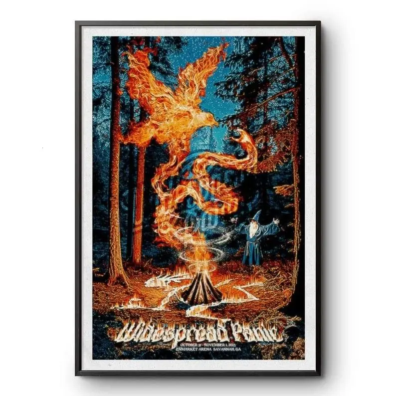 Widespread Panic Firebird Wizard Concert Photo Print Wall Poster - 2025 Savannah GA Mountable Paper Art, Artistic Home Room Decoration with Wardrobe-Friendly Plaid & Polka Dot Accent