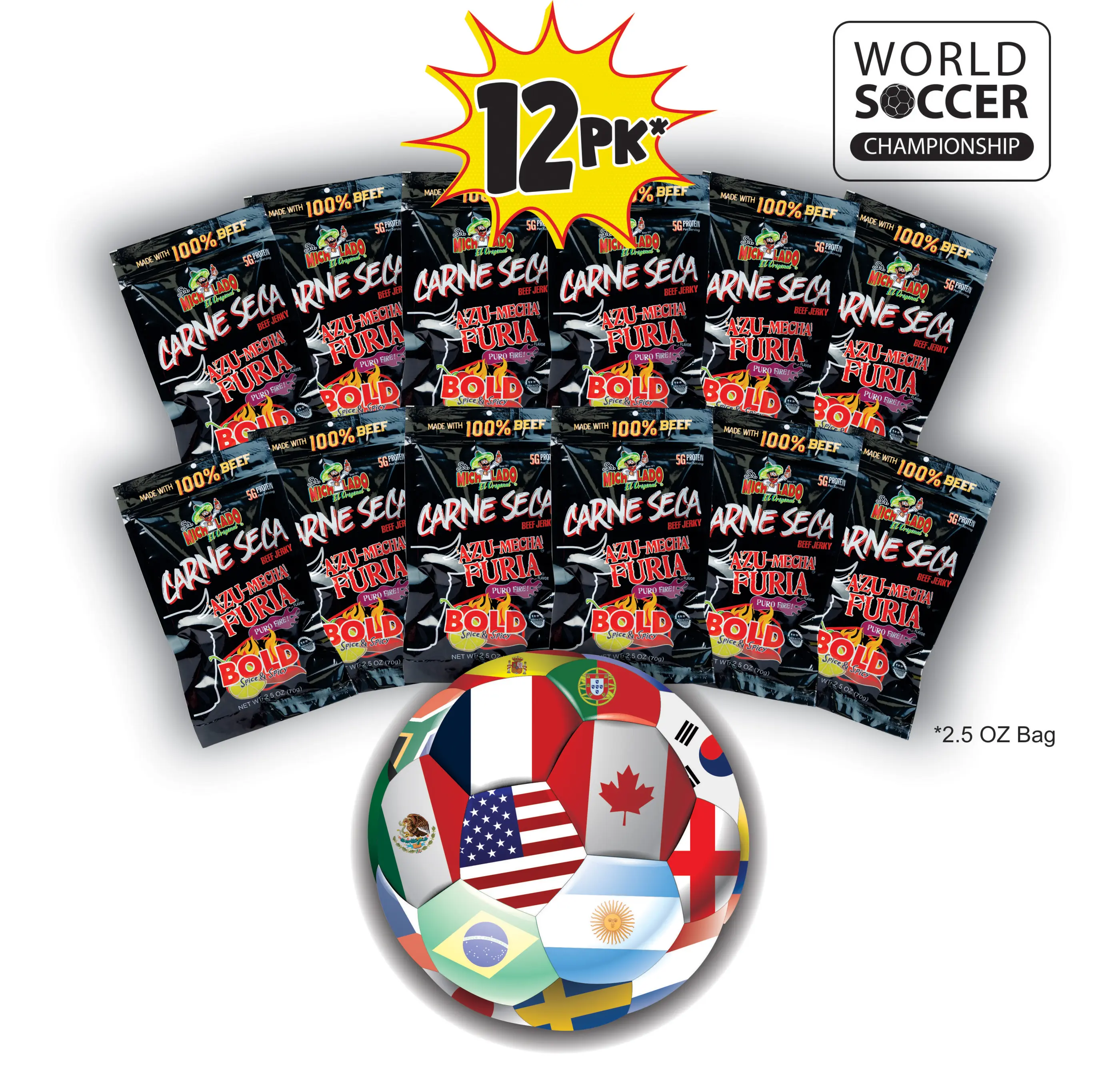 12pk Carne Seca BOLD - Sr. Michelado - Crunchy Beef Jerky - Azu Mecha Furia BOLD 12pk - 2.5oz