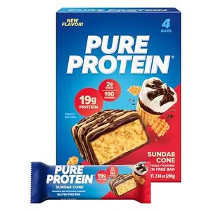 Pure Protein Bars, High Protein, Nutritious Snacks to Support Energy, Low Sugar, Gluten Free, Sundae Cone, 1.76oz, Pack of 4