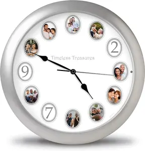 Personalized Voice Recording Wall Clock 14 Inch with 12 Custom Messages Photo Frame Dial Light Sensor Battery Operated Gift