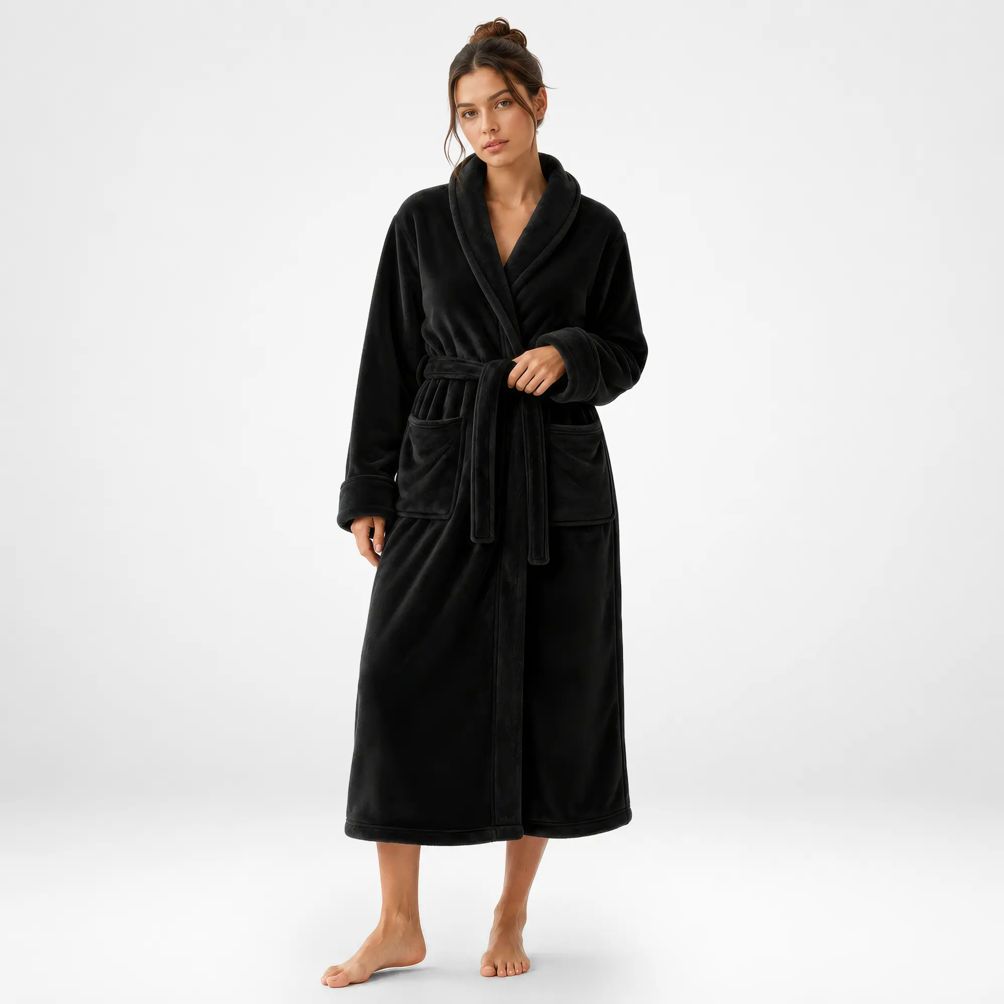 NY Threads Premium Women's Belted Long Length Shawl Wrap Bathrobe, Plush Fleece Fluffy Soft Loungewear with Pockets, Adjustable, Loose-Fitting, Soft And Fluffy, Fleece Fabric, Front Pockets