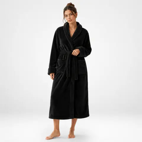 NY Threads Bath Robe Women - Long Shawl Collar Plush Fleece Bathrobe for Lounging, After Shower and Bedtime, Soft Fluffy Warm Loungewear with Adjustable Waist Belt and 2 Front Pockets