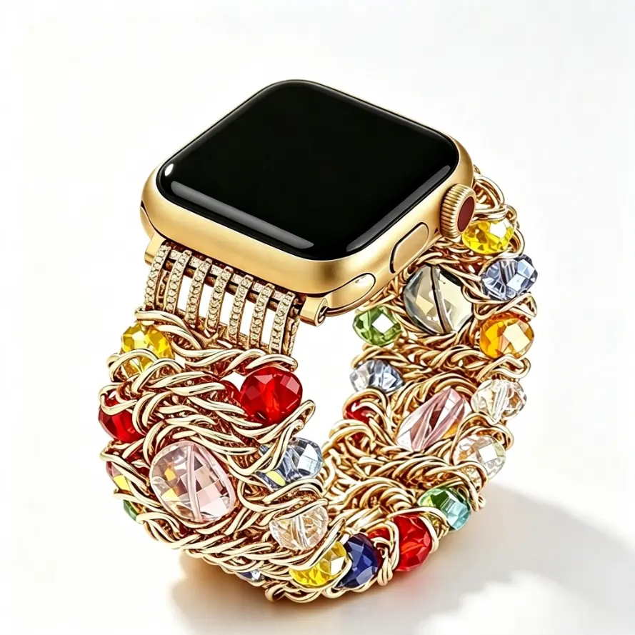 Pearl bead elastic stretch Bracelet Compatible for iwatch Series | Fashion handmade cute beaded strap replacenet compatible for Apple watch band 40 41 series 11 10 9 8 7 SE women fashion
