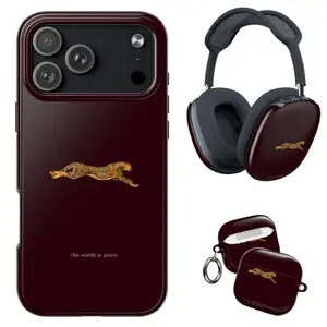 Cheetah "The World Is Yours" Phone Case, Burgundy Tough Airpod Max Case, Dark Feminine Aesthetic Tough Cover for iPhone 17-11, AirPods Max, Airpod Pro Gen 1 2 3 4