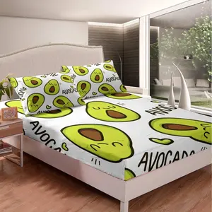 Avocado Fitted Sheet,Cute Fruit Bed Sheet Set,Easy Care Luxury Bedding Set,Twin Full Size Bed Cover for Bedroom