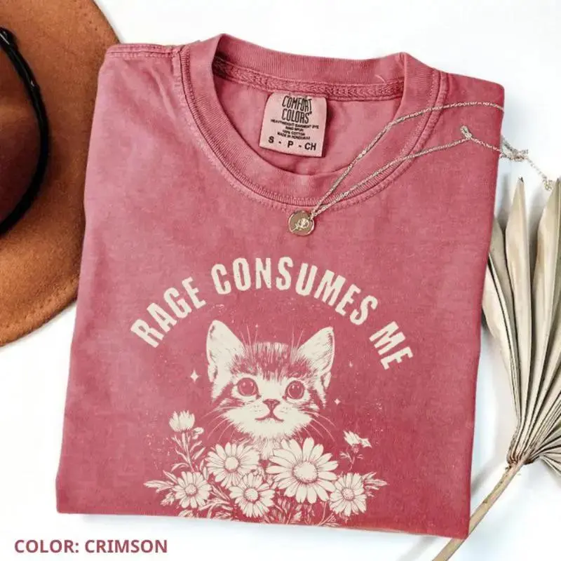 Comfort Colors Rage Consumes Me T-Shirt, Cute Cat Meme T-Shirt, Cute T-Shirt, Trendy Tee, Women Favorite Top - ShamCren