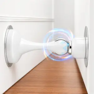 Magnetic Door Stop No Drilling Door Stop with 3D Adhesive Tapes Keep Door Open Door Stainless Steel Screws for Stronger Mount (White)
