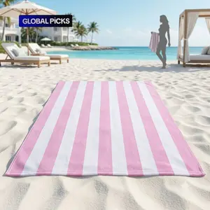 Nurex Extra Large Beach Towel 40" x 70" – Oversized Microfiber Beach Towel, Quick Dry Sand-Free XL Striped Pool Towel, Lightweight Cabana Swim Travel Towel for Adults, Men & Women, Pink | Happy Independence Day Summer Essential