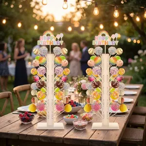 [2 Pack] Wood Cake Pop Stand Display, 60 Holes Lollipop Holder for Party Candy Table, Multi-Hole Wooden Treat Stand for Wedding, Anniversary & Christmas Dessert Display