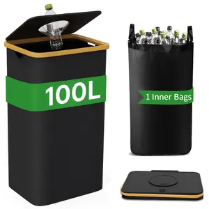 Foldable 27 Gallon Trash Can, Recycling Bin, Dirty Laundry Basket, Deposit Bottle Collector, Detachable Handle, Zipper Top, Recyclable Glass Paper Plastic Metal Bottles