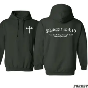 Christian Gym Hoodie – Philippians 4:13 Bible Verse Hoodie with Cross & Barbell Graphic – Faith-Inspired Workout Hoodie for Strength & Motivation
