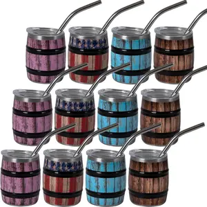 Lilsofee 12 Pcs 3 oz Mini Tumbler Metal Shot Glass Set with Straw and Lids Stainless Steel Double Wall Insulated Barrel Shape Cups Gifts for Men or Whiskey Lover