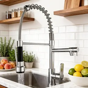 Modern High Arc Single Handle Kitchen Faucet, Pull Down Spray Head, Commercial Brass Material, 360 Degree Extensible Nozzle, Polished Chrome Finish