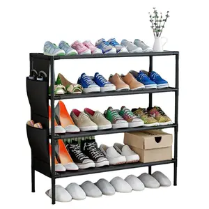Shoe Rack, 4 Tier Shoe Organizer with Side Bag, Metal Shoe Storage Shelf for 20 Pairs of Shoes, Easy to Assemble, Entryway, Black Christmas Gift Ideas,   2025 Dealsforyoudays