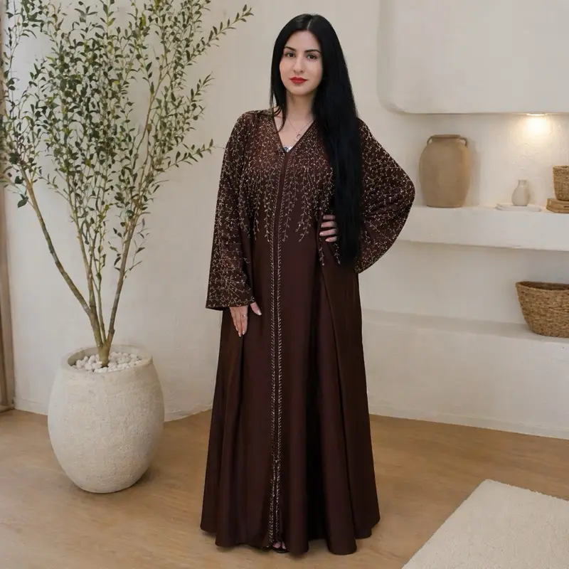 white christmas dresses Dubai Leaf Embroidery Elegant Dress – Abayaya main image 0
