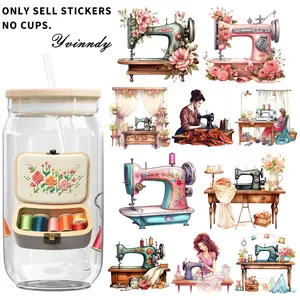 5 Pieces Flower Sewing Machine UV DTF Transfer Paper Waterproof And Scratch Resistant Transfer Paper Suitable For 16OZ Cups Bottles Computer & Home Decoration Beautiful Ladies Transfer Paper Perfect For DIY Craft