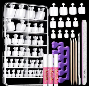 Teenitor White Press on Toenails for Women with Nail Glue, 120pcs White Toe Nail Press ons Acrylic Toenail Kit, Toe Nail Tips Square, Fake Toe Nails Glue on Toe, False Toenails for Missing Toenail