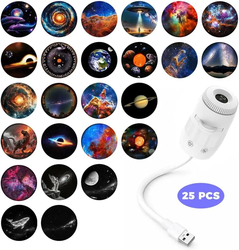 2-in-1 Galaxy Projector Night Light with 25 Films | 5d Holographic Night Light Projector, Stepless Brightness, 360° Adjustable, HD Ocean Projector for Bedroom Ceiling