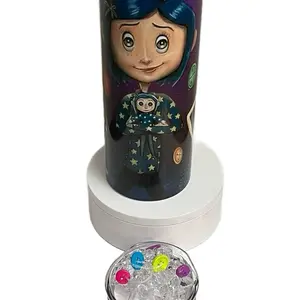 CraftedLuvCreations Coraline 20 oz Tumbler with 3D Lid and Extra Sliding Lid Metal Reusable Straw Cleaning Brush Portable Eco Friendly Insulated Mug Washable Water Bottles Drink ware Cup