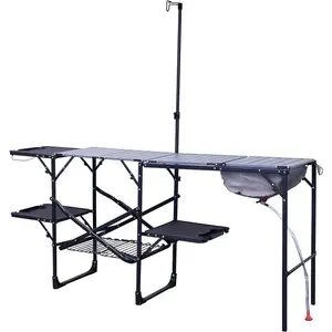 Master Cook Station |   Portable Folding Kitchen Table with Soft Shell Sink, Heat Resistant Tabletop & Telescoping Lanter Pole