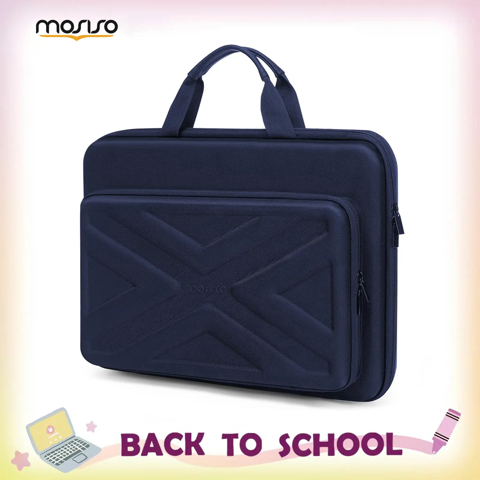 MOSISO 13.3-Inch Minimalist Solid Hard EVA Drop-Proof Messenger Bag for Professionals, Velvet Lining, PU Leather Handle, Adjustable Detachable Shoulder Strap, Zippered, 180° Flat Opening, Luggage Handle-Sliding Design for Business Travel