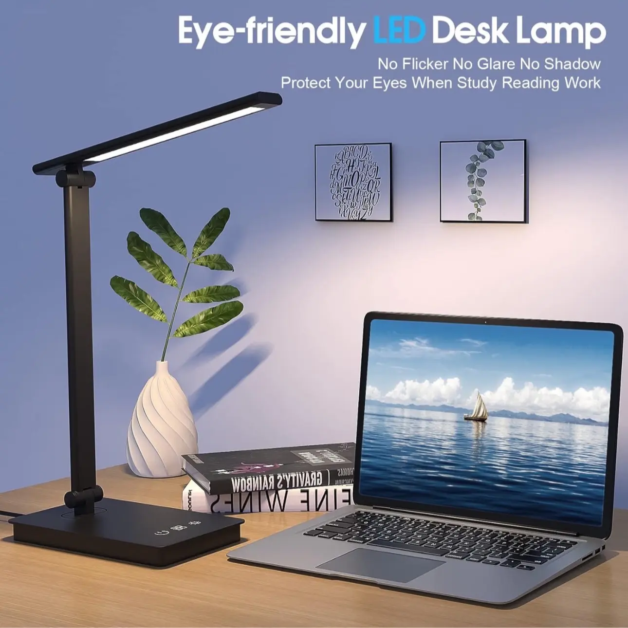LED Desk Lamp for Home Office with 5 Color Temperatures and Memory Function - Adjustable Brightness and Flicker-Free Lighting