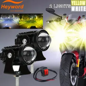 LED Motorcycle Auxiliary Lights, Motorcycle Parts, Dual Color, High Brightness, Durable for Atvs & Scooters, Versatile Use, Easy Install, 12-24v, Includes 2 Lights + 1 Switch, Easy Installation