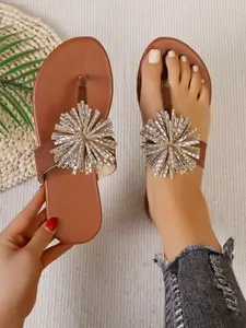 2026 Summer Shimmering Rhinestone Sandals, Fashionable Comfortable Soft Sole Non-Slip Flip Flops, Beach Vacation Versatile Slippers