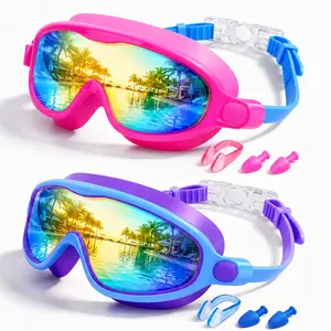 2-Pack Kids Swim Goggles with Nose Clip, Wide-Angle Anti-Fog UV Protection, Durable Lens, Suitable for Ages 3-14, Perfect for Swimming, Water Goggles