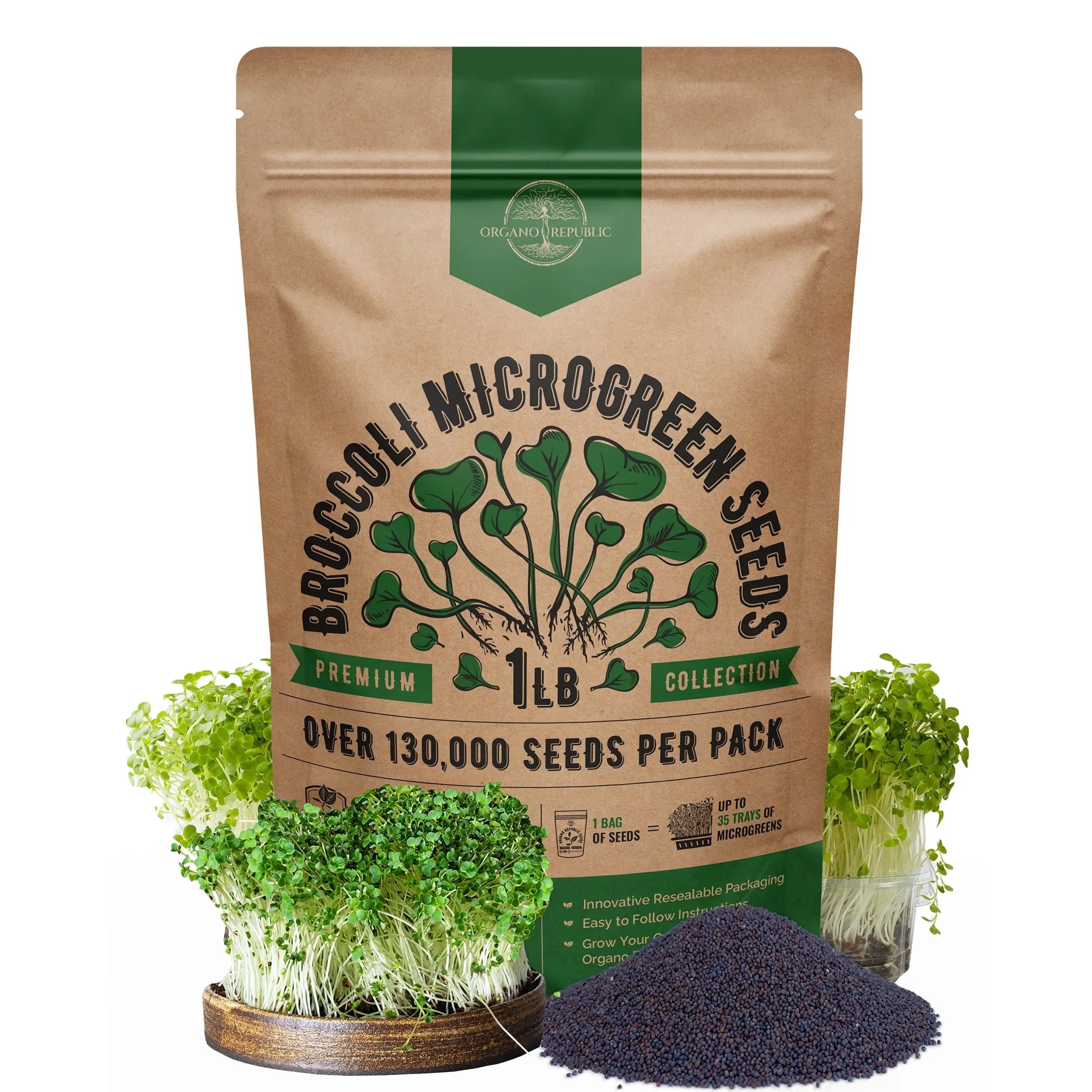 Broccoli Sprouting & Microgreens Seeds 1LB - 130000+ Non GMO Heirloom Seeds