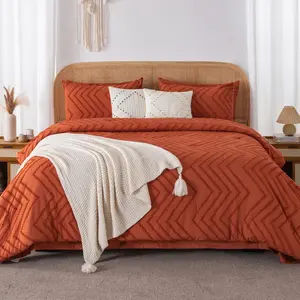 Queen Comforter with Burnt Orange - 7 a Bag Queen Boho Complete Beddding Sets Terracotta Rust Lightweight with Comforter,, Pillowcases  Shams