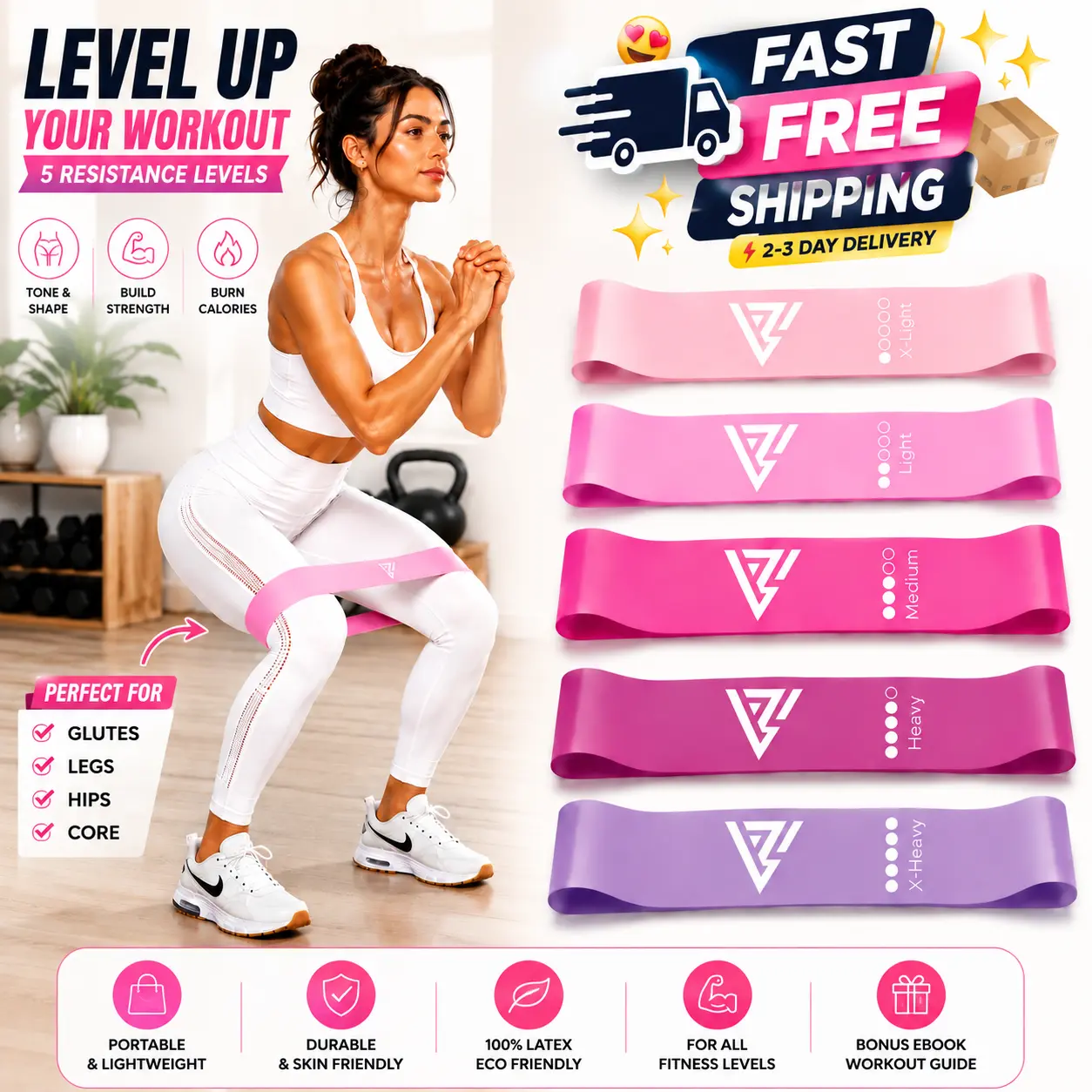Loop Resistance Bands 5-Piece Set, Weatherproof & Easy to Clean for Yoga, Pilates & Resistance Training - Home Gym Equipment for Legs & Glutes, Workout Equipment, Gym Stuff, Home Workout, Strength Training Equipment