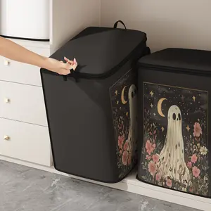 Cute Ghost Print Blanket Storage Bag, Durable Material, Easy Carry Handle, Zipper Bag, Perfect for Halloween Home Use, Store Blankets & Toys, Space Saving Bags