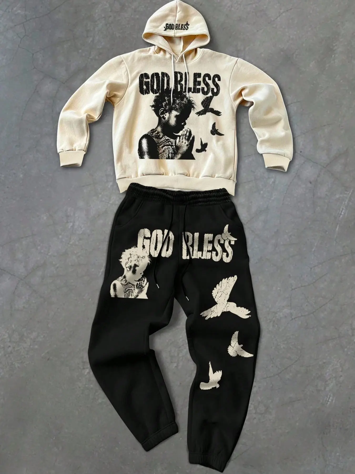 Kids Cartoon Print Hoodie and Drawstring Sweatpants Set, Outfit Sets, Casual Sportswear, Long Sleeve, High Waist, Loose-Fitting, Fall & Winter, Sweatshirts, Hoodies, Youth Kits, Active Set, Matching Outfits Set