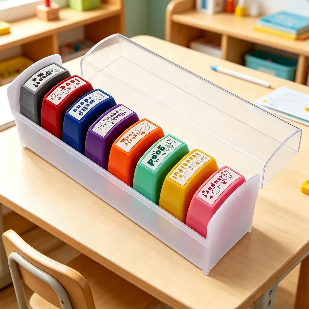 Self-Inking Teacher Stamp Set with Tray, Classroom Reward, Positive Reinforcement & Feedback Stamps, Rubber Stamps for Homework, Student Motivation Tools