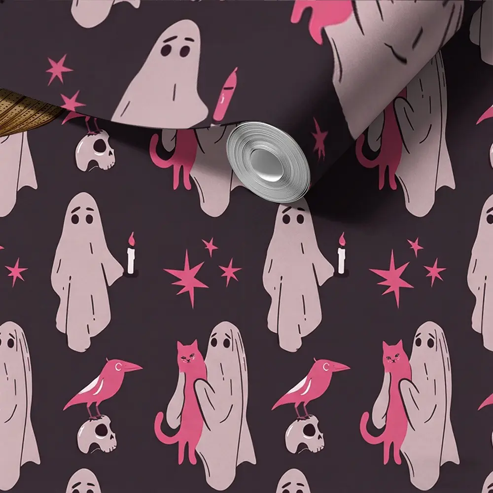 Removable Dark Pastel Ghost Wallpaper, Self Adhesive Peel and Stick Spooky Home Decor, & Pattern, No Residue, Apartment Friendly