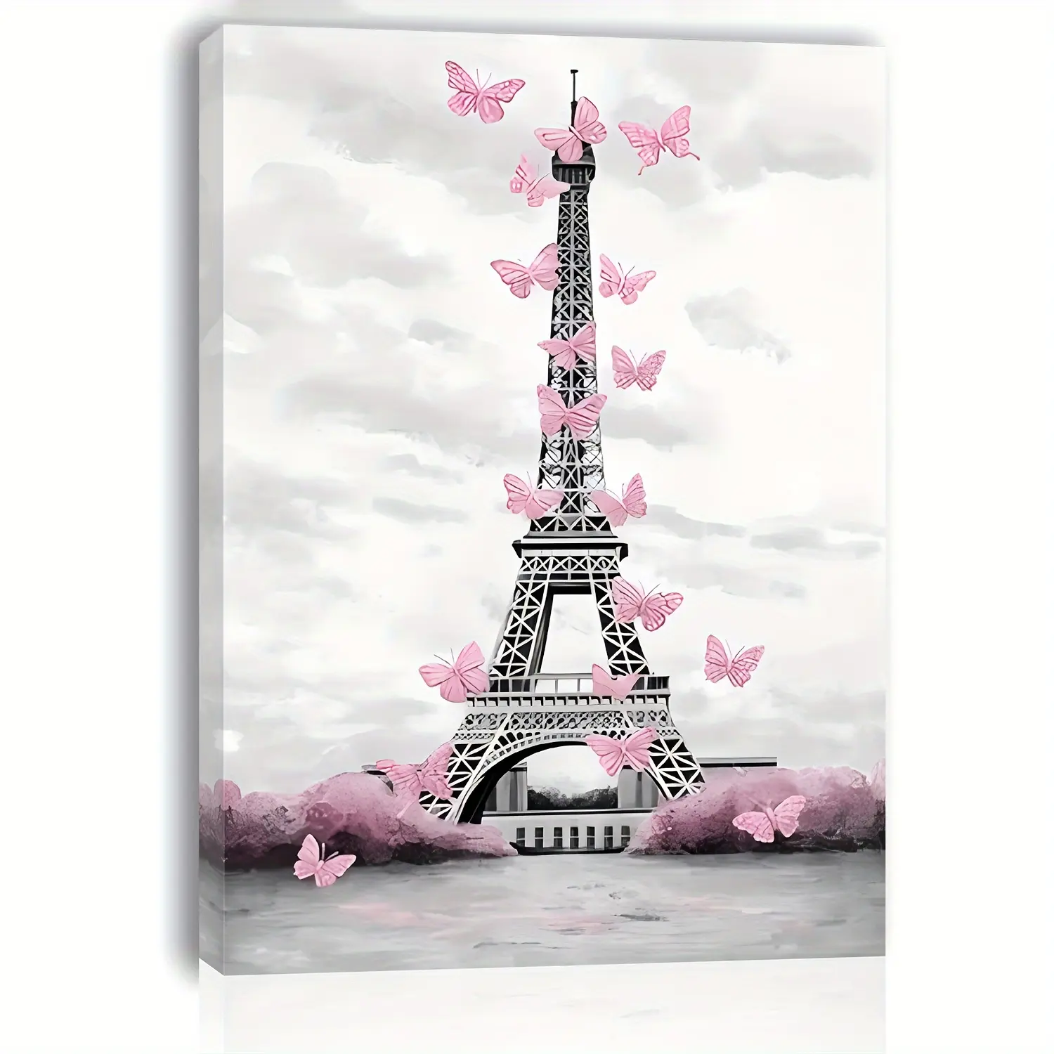Artistic Rectangular Graphic Paris Eiffel Tower Canvas Art - 11.8"x15.7" Wood-Framed Wall Decor, Indoor Parisian Charm Accent for Living Room, Unique Gift, Indoors