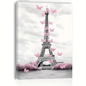 Eiffel Tower Paris Canvas Art - 11.8"x15.7" Wooden Framed Wall Decor for Living Room, Bedroom, Kitchen |   Perfect Home & Office Decoration or Unique Gift