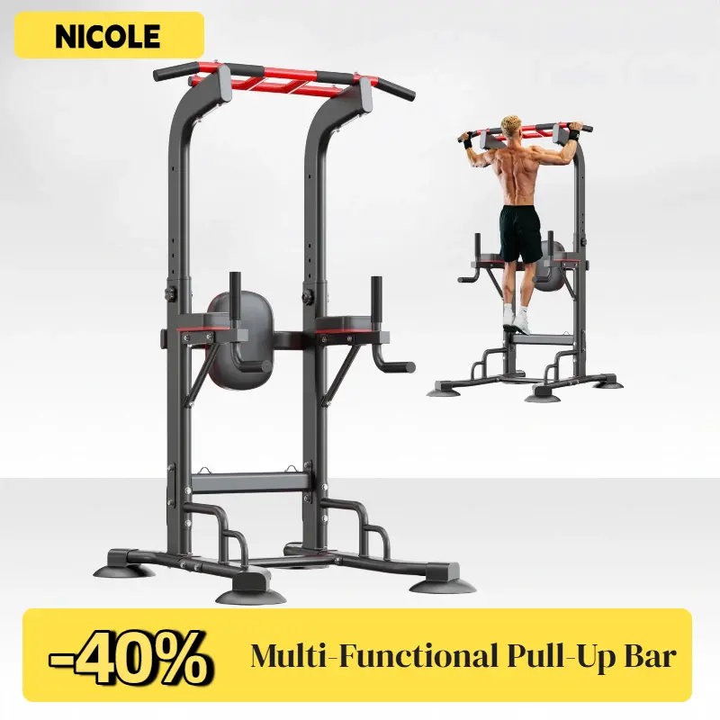 【NICOLE SELECTION】 Power Tower Pull Up Bar Station - Adjustable Height, Multi-Function Dip Station, 500LBS Capacity, 1.5" Foam Padding, Home Fitness Equipment, Home Gym Kit, Exercise Equipment (Black, 40JYPSMK066-BK)