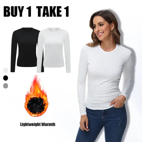 Women's Thermal Long Sleeve Top - Lightweight Warm Base Layer for Casual Winter Wear Buy 1 Get 1 Free Essential Tee